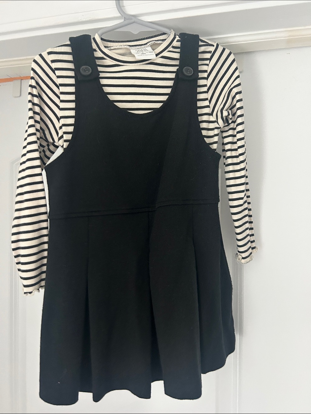 Zara Kids Black Pinafore Dress with Black & White Striped Top